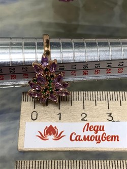 *Кольцо р.19 Орхидея Микс Турмалин Аметист арт. К1721Ю/Ag-607/4/14ПОЗ-668 вес 3,87 г - фото 239349