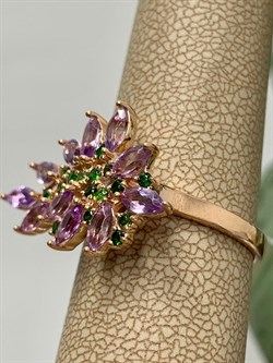 *Кольцо р.19 Орхидея Микс Турмалин Аметист арт. К1721Ю/Ag-607/4/14ПОЗ-668 вес 3,87 г - фото 239350