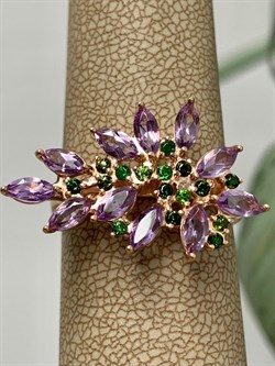 *Кольцо р.19 Орхидея Микс Турмалин Аметист арт. К1721Ю/Ag-607/4/14ПОЗ-668 вес 3,87 г - фото 239351