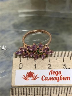 *Кольцо р.19 Орхидея Микс Турмалин Аметист арт. К1721Ю/Ag-607/4/14ПОЗ-668 вес 3,87 г - фото 239356