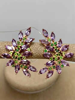 *Серьги Орхидея Микс Турмалин Аметист арт. С1721Ю/Ag-607/4/14ПОЗ-461 вес 5,89 г - фото 239363