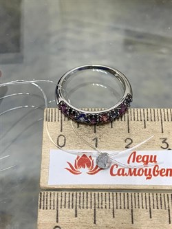 *Кольцо р.19 Орхидея Микс Родолит Танзанит Турмалин Шпинель арт. К1047Ю/Ag-607/1/3/8/9-582 вес 2,16 г - фото 239794