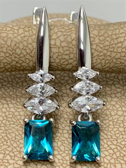 *Серьги Голубой Турмалин синт арт. С1743Ю/Ag-610/95-200 вес 3,88 г - фото 239953