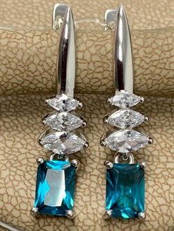 *Серьги Голубой Турмалин синт арт. С1743Ю/Ag-610/95-200 вес 3,88 г - фото 239954