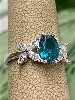 *Кольцо р.17,5 Голубой Турмалин Параиба синт арт. К1742Ю/Ag-610/95-543 вес 2,53 г - фото 239962