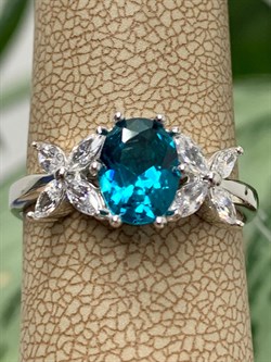 *Кольцо р.18,5 Голубой Турмалин Параиба синт арт. К1742Ю/Ag-610/95-463 вес 2,61 г - фото 239984