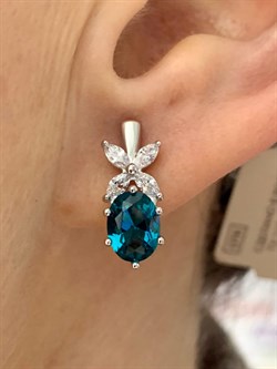 *Серьги Голубой Турмалин Параиба синт арт. С1742Ю/Ag-610/95-682 вес 3,38 г - фото 240005