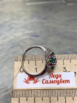 *Кольцо р.17,5 Орхидея Микс Зеленый Агат Иолит Родолит Турмалин арт. К1325Ю/Ag-607/37-078 вес 3,16 г - фото 240055