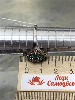 *Кольцо р.19,5 Орхидея Микс Зеленый Агат Иолит Родолит Турмалин арт. К1325Ю/Ag-607/37-680 вес 3,12 г - фото 240126