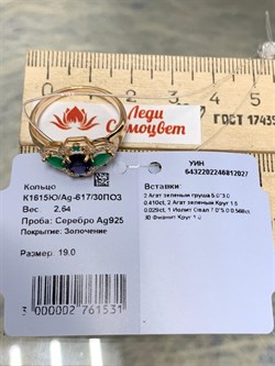 *Кольцо р.19 Микс Агат Иолит арт. К1615Ю/Ag-617/30ПОЗ-027 вес 2,64 г - фото 240342 *Кольцо р.19 Микс Агат Иолит арт. К1615Ю/Ag-617/30ПОЗ-027 вес 2,64 г - фото 240342