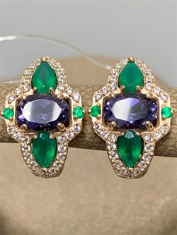 *Серьги Микс Агат Иолит арт. С1615Ю/Ag-617/30ПОЗ-887 вес 3,55 г - фото 240391