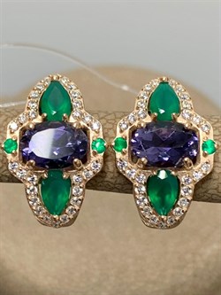 *Серьги Микс Агат Иолит арт. С1615Ю/Ag-617/30ПОЗ-887 вес 3,55 г - фото 240397