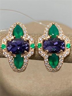 *Серьги Микс Агат Иолит арт. С1615Ю/Ag-617/30ПОЗ-887 вес 3,55 г - фото 240398