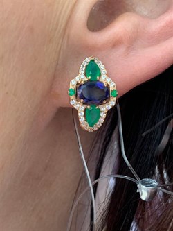 *Серьги Микс Агат Иолит арт. С1615Ю/Ag-617/30ПОЗ-887 вес 3,55 г - фото 240400