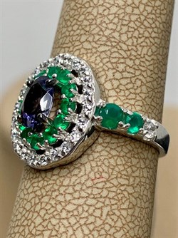 *Кольцо р.17,5 Микс Зеленый Агат Иолит арт. К1623Ю/Ag-617/30-380 вес 3,5 г - фото 240919 *Кольцо р.17,5 Микс Зеленый Агат Иолит арт. К1623Ю/Ag-617/30-380 вес 3,5 г - фото 240919