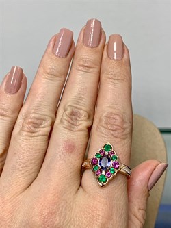 *Кольцо р.19 Микс Агат Иолит Родолит арт. К1625Ю/Ag-617/31ПОЗ-149 вес 3,7 г - фото 240993