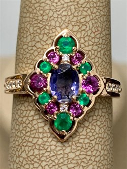 *Кольцо р.19 Микс Агат Иолит Родолит арт. К1625Ю/Ag-617/31ПОЗ-149 вес 3,7 г - фото 240999