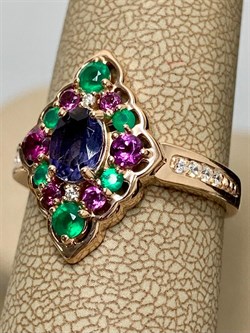 *Кольцо р.19 Микс Агат Иолит Родолит арт. К1625Ю/Ag-617/31ПОЗ-149 вес 3,7 г - фото 241000