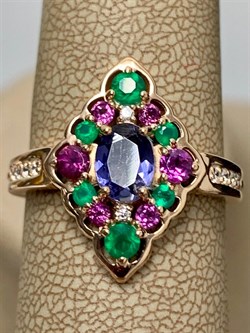 *Кольцо р.19 Микс Агат Иолит Родолит арт. К1625Ю/Ag-617/31ПОЗ-149 вес 3,7 г - фото 241001