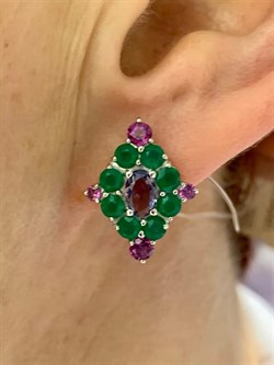 *Серьги Орхидея Микс Зеленый Агат Иолит Родолит арт. С1626Ю/Ag-607/31-692 вес 3,56 г - фото 241124 *Серьги Орхидея Микс Зеленый Агат Иолит Родолит арт. С1626Ю/Ag-607/31-692 вес 3,56 г - фото 241124