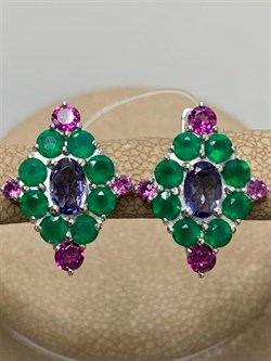 *Серьги Орхидея Микс Зеленый Агат Иолит Родолит арт. С1626Ю/Ag-607/31-692 вес 3,56 г - фото 241129 *Серьги Орхидея Микс Зеленый Агат Иолит Родолит арт. С1626Ю/Ag-607/31-692 вес 3,56 г - фото 241129