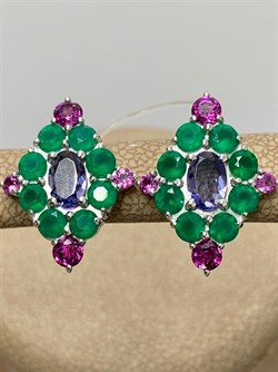 *Серьги Орхидея Микс Зеленый Агат Иолит Родолит арт. С1626Ю/Ag-607/31-692 вес 3,56 г - фото 241130 *Серьги Орхидея Микс Зеленый Агат Иолит Родолит арт. С1626Ю/Ag-607/31-692 вес 3,56 г - фото 241130