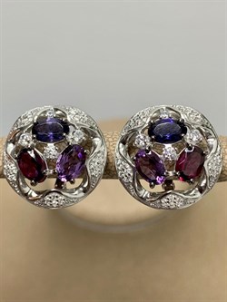 *Серьги Фиалки Микс Иолит Родолит Аметист арт. С1627Ю/Ag-617/14/31-169 вес 6,66 г - фото 241181 *Серьги Фиалки Микс Иолит Родолит Аметист арт. С1627Ю/Ag-617/14/31-169 вес 6,66 г - фото 241181