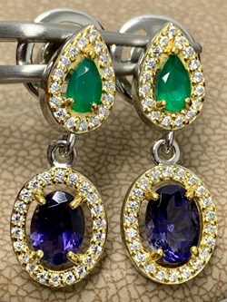 *Серьги Пусеты Микс Зеленый Агат Иолит арт. С01617Ю/Ag-617/30ПОЗ-143 вес 3,86 г - фото 241218 *Серьги Пусеты Микс Зеленый Агат Иолит арт. С01617Ю/Ag-617/30ПОЗ-143 вес 3,86 г - фото 241218