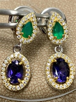 *Серьги Пусеты Микс Зеленый Агат Иолит арт. С01617Ю/Ag-617/30ПОЗ-143 вес 3,86 г - фото 241219 *Серьги Пусеты Микс Зеленый Агат Иолит арт. С01617Ю/Ag-617/30ПОЗ-143 вес 3,86 г - фото 241219