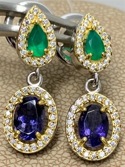 *Серьги Пусеты Микс Зеленый Агат Иолит арт. С01617Ю/Ag-617/30ПОЗ-143 вес 3,86 г - фото 241220 *Серьги Пусеты Микс Зеленый Агат Иолит арт. С01617Ю/Ag-617/30ПОЗ-143 вес 3,86 г - фото 241220