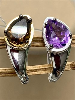 *Серьги Микс Аметист Дымчатый Кварц арт. С1345/Ag-607/41ПОЗ-492 вес 3,78 г - фото 242179