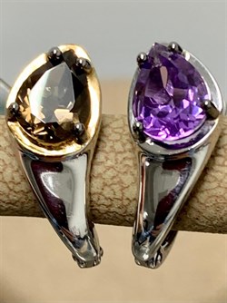 *Серьги Микс Аметист Дымчатый Кварц арт. С1345/Ag-607/41ПОЗ-492 вес 3,78 г - фото 242185