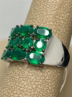 *Кольцо р.18,5 Зеленый Агат арт. К1028Ю/Ag-607/10-423 вес 3,78 г - фото 242198