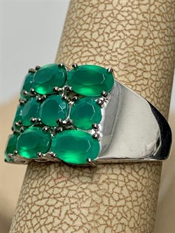 *Кольцо р.17,5 Зеленый Агат арт. К1028Ю/Ag-607/10-585 вес 3,74 г - фото 242217