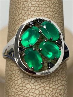 *Кольцо р.17,5 Зеленый Агат арт. К1034Ю/Ag-607/1/10-700 вес 2,43 г - фото 243336