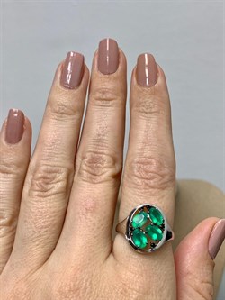 *Кольцо р.18,5 Зеленый Агат арт. К1034Ю/Ag-607/1/10-879 вес 2,52 г - фото 243385