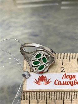 *Кольцо р.18,5 Зеленый Агат арт. К1034Ю/Ag-607/1/10-879 вес 2,52 г - фото 243388