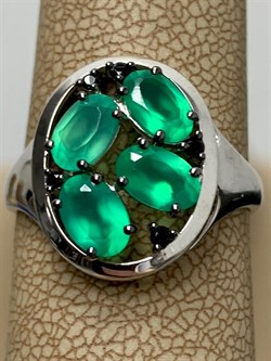 *Кольцо р.18,5 Зеленый Агат арт. К1034Ю/Ag-607/1/10-879 вес 2,52 г - фото 243392