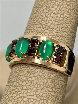 *Кольцо р.17,5 Микс Зеленый Агат Гранат Мозамбик арт. К1036Ю/Ag-607/10/11/ПОЗ-440 вес 3,1 г - фото 243464