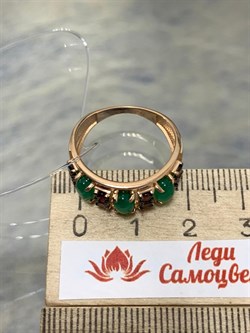 *Кольцо р.19,5 Микс Зеленый Агат Гранат Мозамбик арт. К1036Ю/Ag-607/10/11/ПОЗ-461 вес 3,3 г - фото 243471