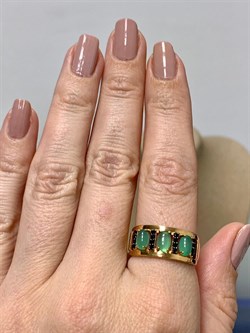 *Кольцо р.18,5 Микс Зеленый Агат Черный Фианит арт. К1037Ю/Ag-617/10/ПОЗ-487 вес 3,02 г - фото 243558