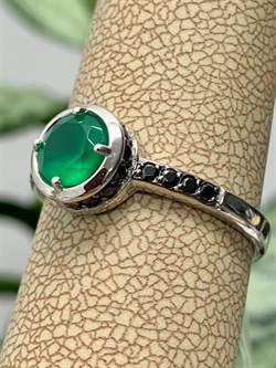 *Кольцо р.18,5 Зеленый Агат арт. К1269/Ag-617/10-900 (вес около 1,91 г) - фото 243706