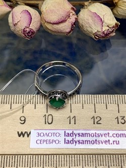 *Кольцо р.18,5 Зеленый Агат арт. К1269/Ag-617/10-900 (вес около 1,91 г) - фото 243710