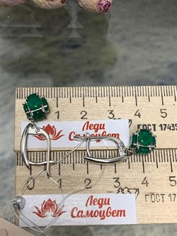 *Серьги Зеленый Агат арт. С1025Ю/Ag-607/10-407 вес 4,63 г - фото 243807