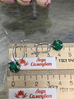 *Серьги Зеленый Агат арт. С1025Ю/Ag-607/10-407 вес 4,63 г - фото 243808
