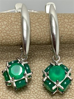 *Серьги Зеленый Агат арт. С1025Ю/Ag-607/10-407 вес 4,63 г - фото 243810