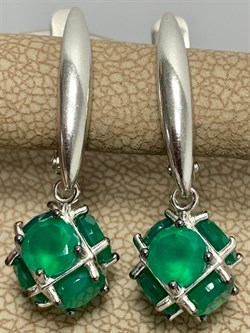 *Серьги Зеленый Агат арт. С1025Ю/Ag-607/10-407 вес 4,63 г - фото 243811