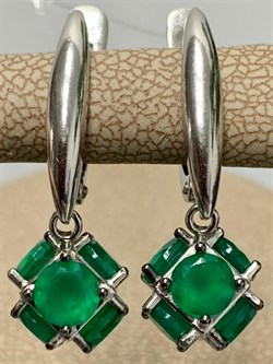 *Серьги Зеленый Агат арт. С1025Ю/Ag-607/10-407 вес 4,63 г - фото 243812