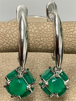 *Серьги Зеленый Агат арт. С1025Ю/Ag-607/10-407 вес 4,63 г - фото 243813