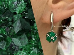 *Серьги Зеленый Агат арт. С1025Ю/Ag-607/10-407 вес 4,63 г - фото 243814